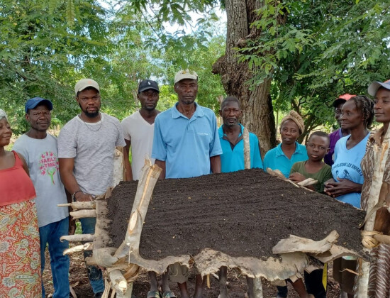 groupe d'agriculteurs suivant une école aux champs animée par Palmis Mikwofinans Sosyal