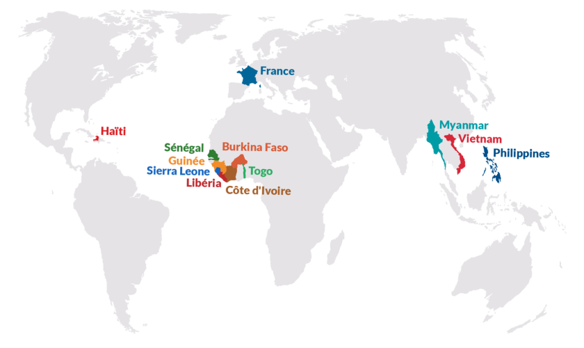 Carte des pays d'action d'Entrepreneurs du Monde en 2025