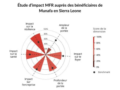Schéma représentant les résultats de l'étude d'impact MFR auprès des bénéficiaires de Munafa en Sie
