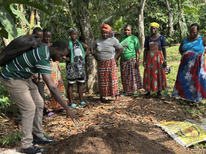 École aux champs animée par un conseiller technique agricole d'Elili au Liberia