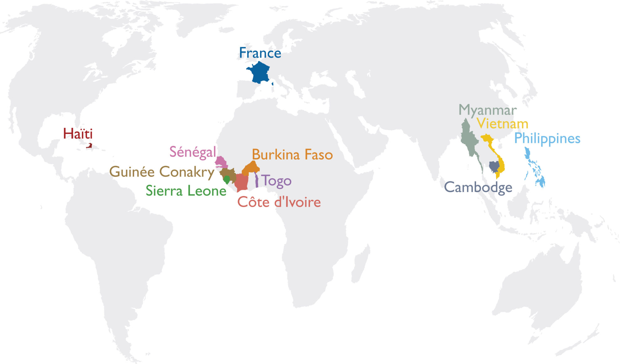 Carte des pays où Entrepreneurs du Monde intervient